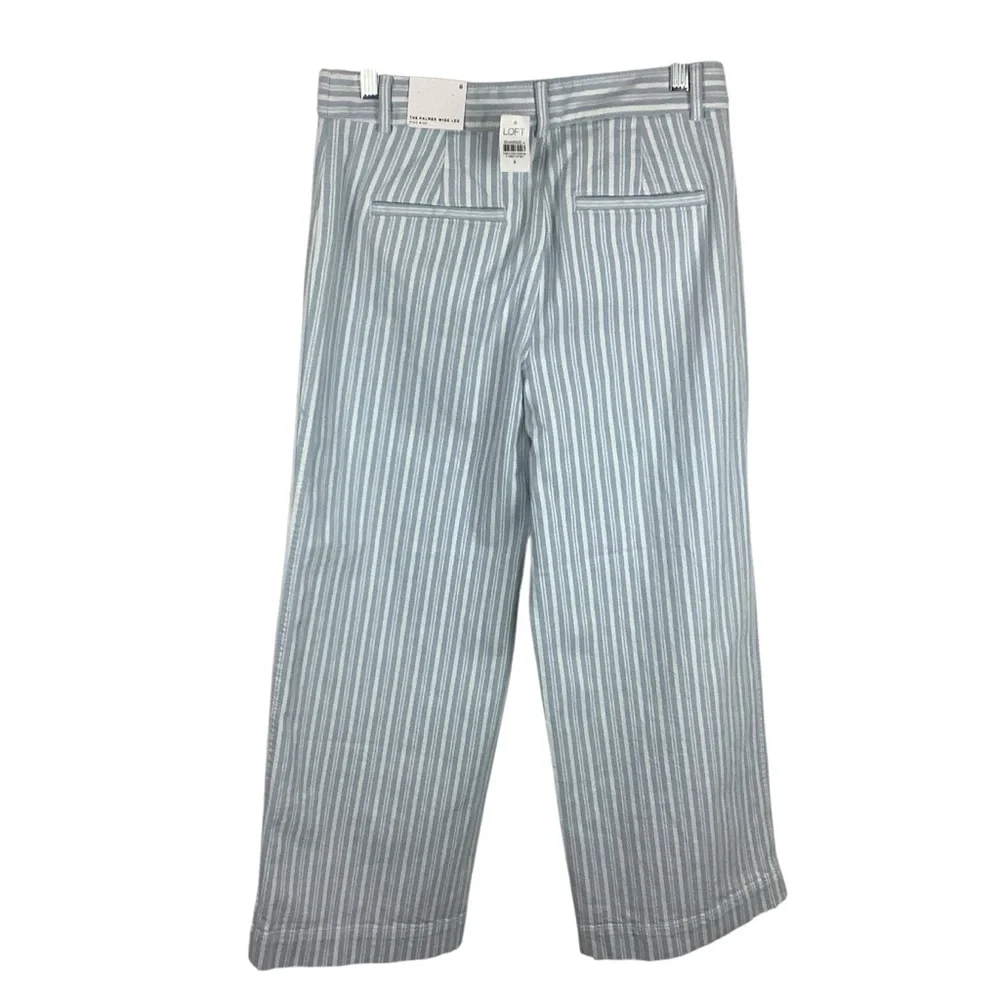 NWT Loft The Palmer Wide Leg Blue and White Striped Pants - Picture 2 of 6